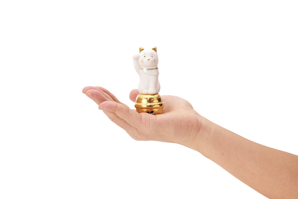 二寸ちょうえもん招猫 鈴乗り 金白 右手