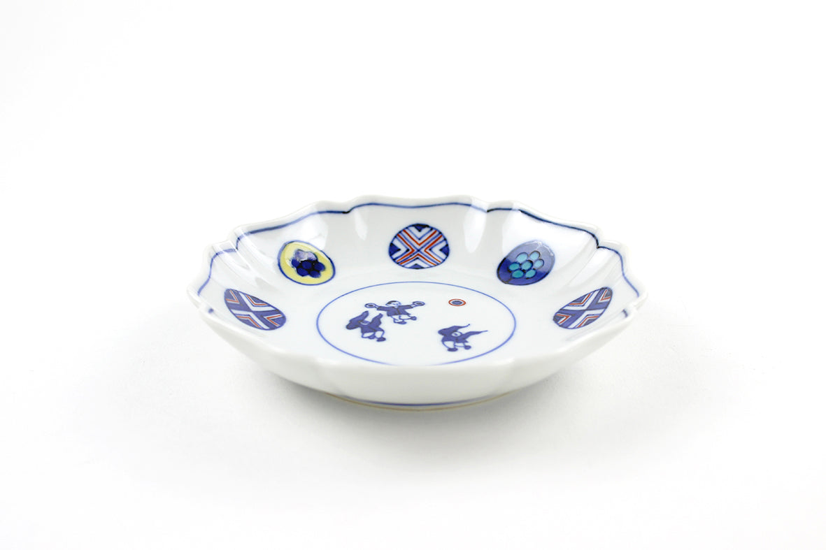 花型皿中 丸紋遊童子