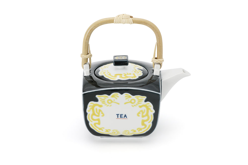 角急須(大) 黒釉黄彩龍文“TEA字”