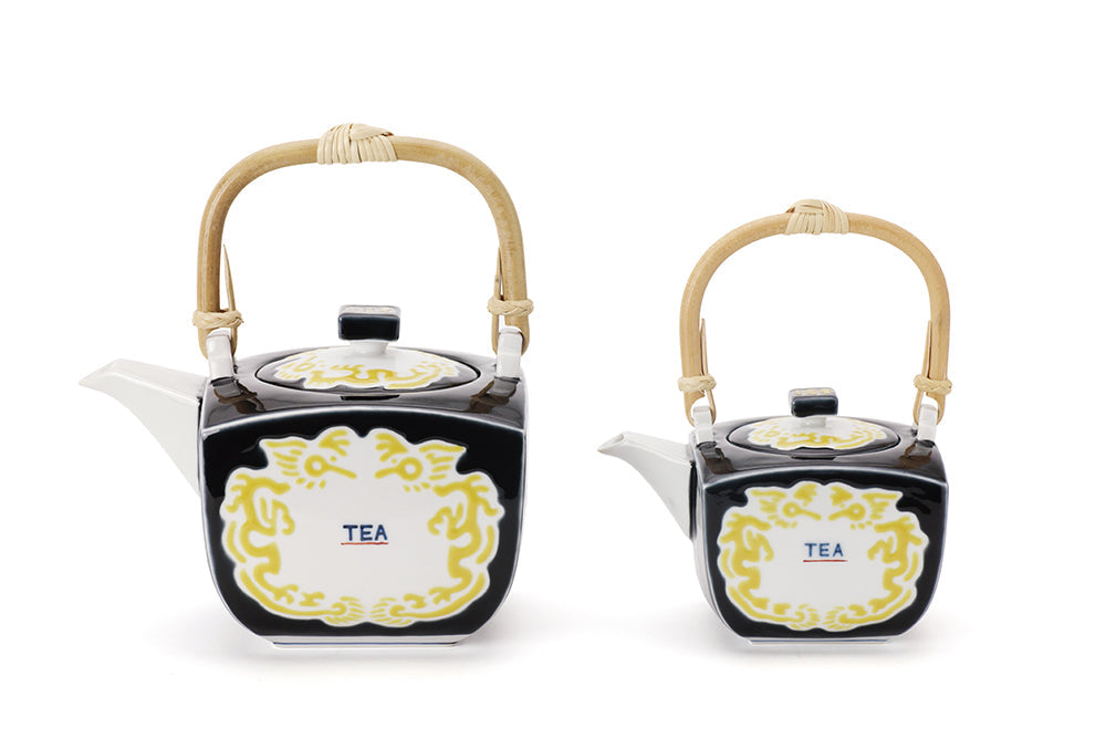 角急須(大) 黒釉黄彩龍文“TEA字”