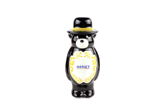 くまの蜂蜜瓶 黒釉黄彩龍文“HONEY”