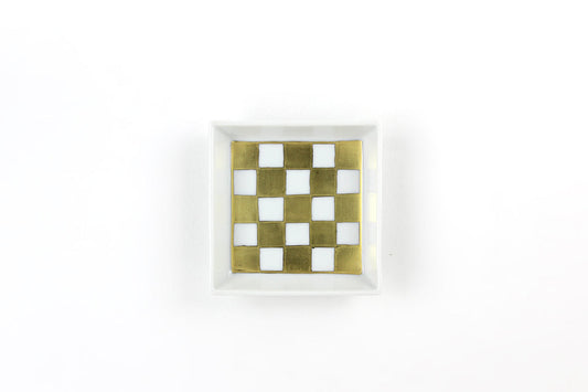 薑会 角小皿 金彩市松