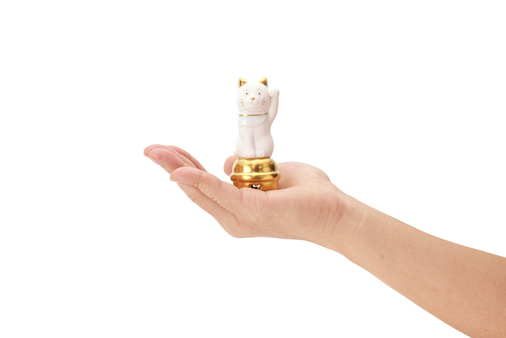 二寸ちょうえもん招猫 鈴乗り 金白 左手