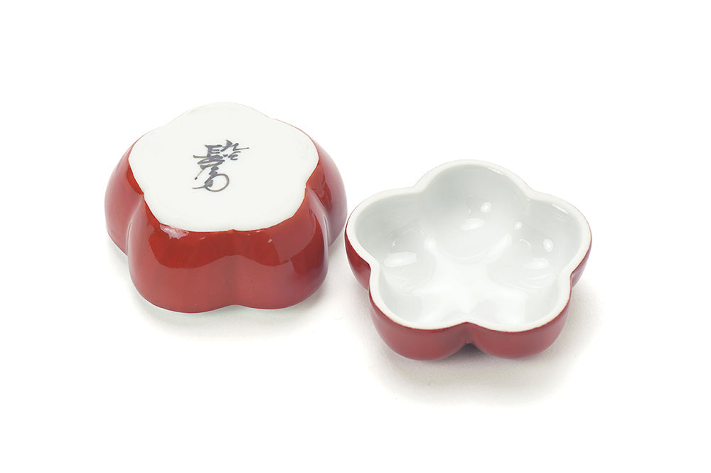組蓋物 梅鉢 紅白梅
