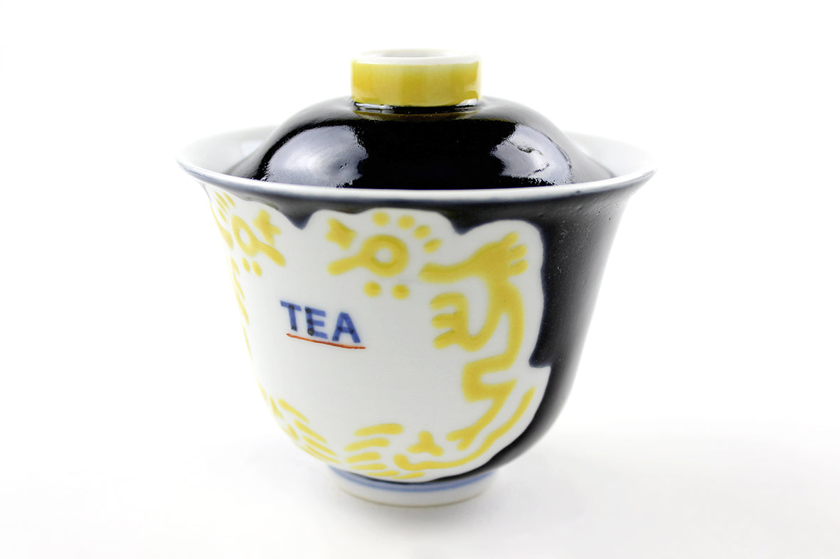 蓋碗 黒釉黄彩龍文“TEA字”